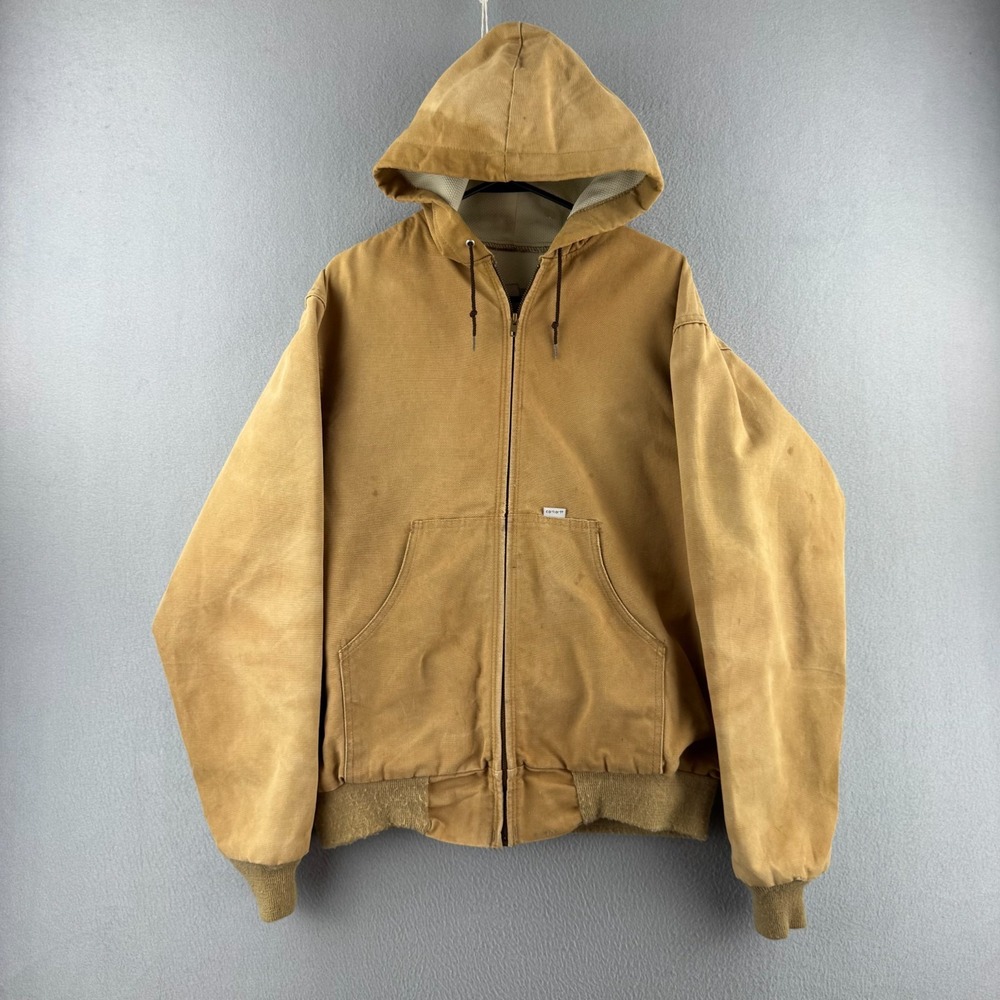 Vintage Carhartt Jacket Mens XL Tall Tan Active Jacket Lined Duck Canvas 80s USA